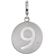 Sterling Silver .005 CT Natural Diamond Numeral 9 Charm