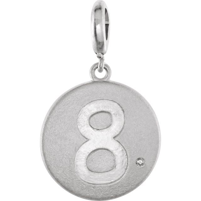 Sterling Silver .005 CT Natural Diamond Numeral 8 Charm