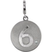 Sterling Silver .005 CT Natural Diamond Numeral 6 Charm