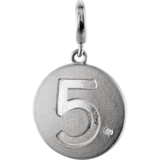 Sterling Silver .005 CT Natural Diamond Numeral 5 Charm