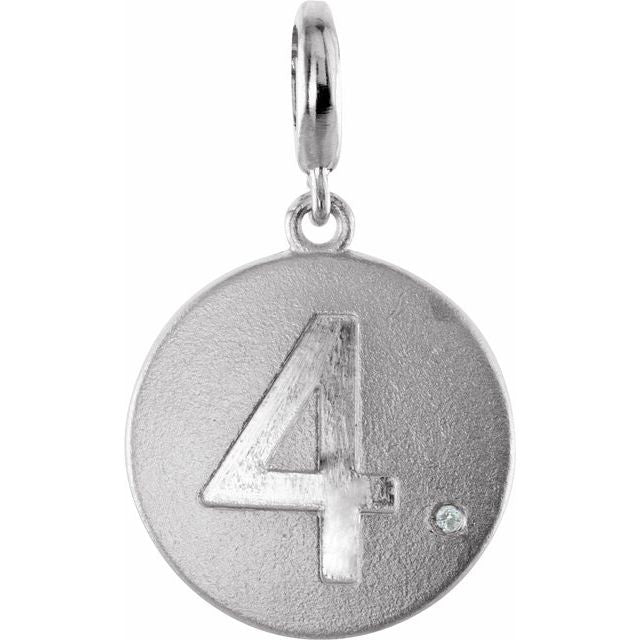 Sterling Silver .005 CT Natural Diamond Numeral 4 Charm