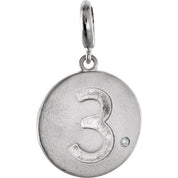 Sterling Silver .005 CT Natural Diamond Numeral 3 Charm