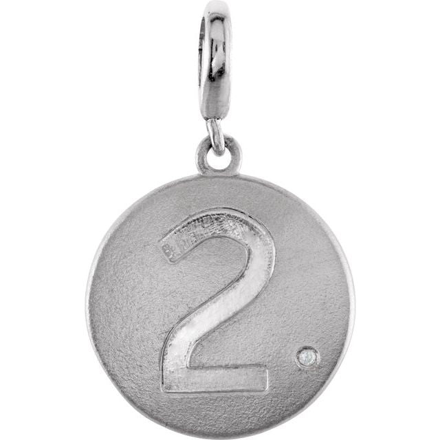 Sterling Silver .005 CT Natural Diamond Numeral 2 Charm