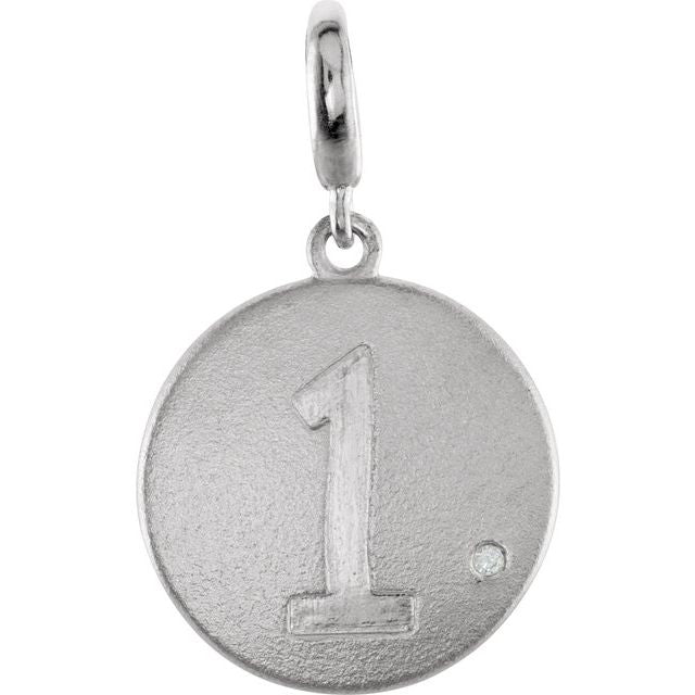 Sterling Silver .005 CT Natural Diamond Numeral 1 Charm