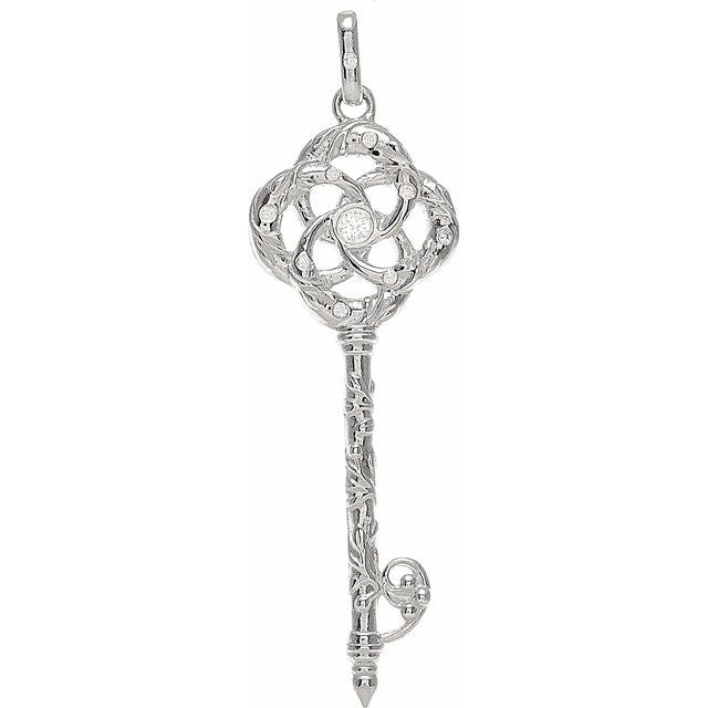 Sterling Silver 1/10 CTW Natural Diamond Vine Key Pendant