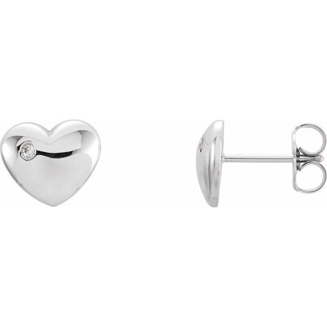 14K White Gold Natural Diamond Puffed Heart Earrings - Part Number 86192:6005:P