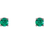 14K White Lab-Grown Emerald Youth Earrings