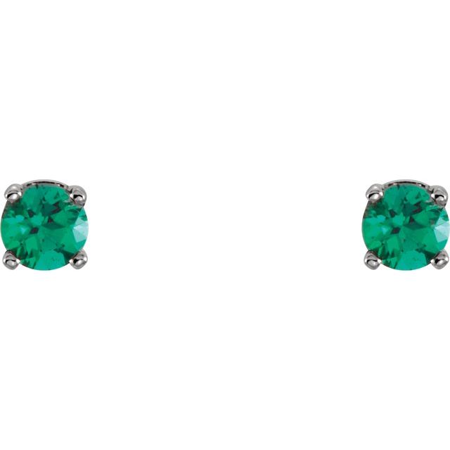 14K White Lab-Grown Emerald Youth Earrings