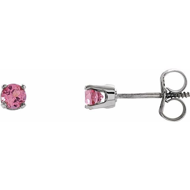 Sterling Silver Imitation Pink Tourmaline Youth Earrings - Quality Set
