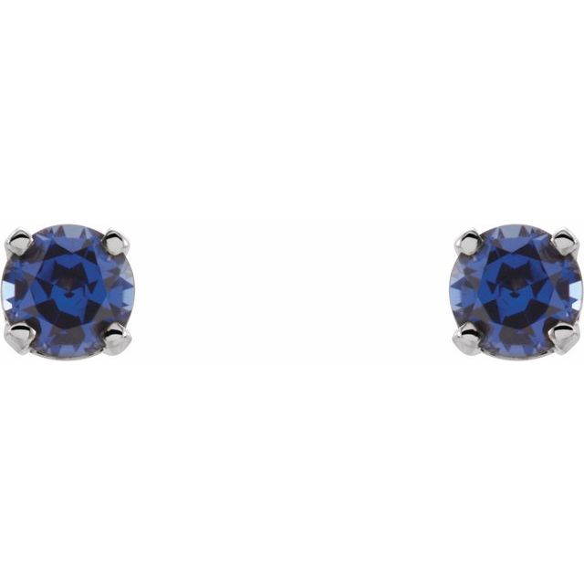 14K White Lab-Grown Blue Sapphire Youth Earrings