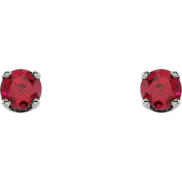14K White Lab-Grown Ruby Youth Earrings