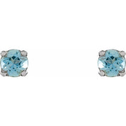 Sterling Silver 3 mm Round Imitation Aquamarine Youth Birthstone Earrings
