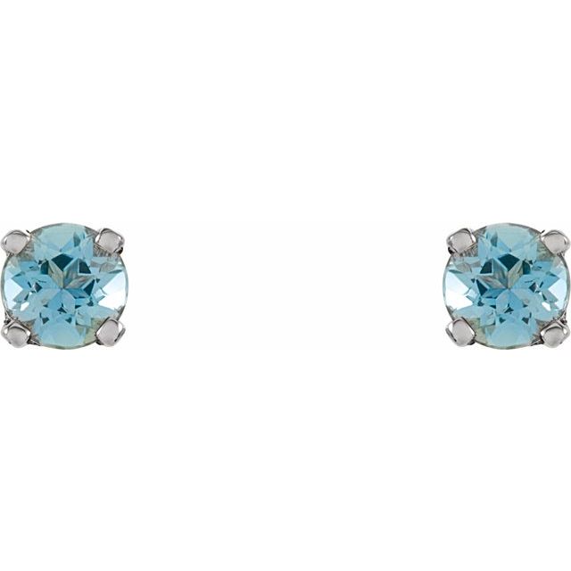Sterling Silver 3 mm Round Imitation Aquamarine Youth Birthstone Earrings