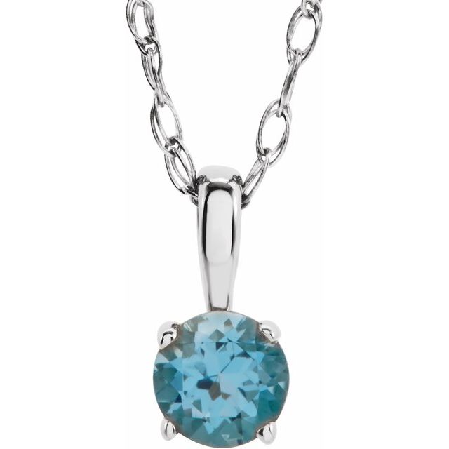 14K White Natural Swiss Blue Topaz Youth Solitaire Necklace - 14" - Motek Jewelry