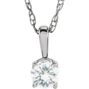 14K White 3 mm Natural Diamond Youth Solitaire 14" Necklace