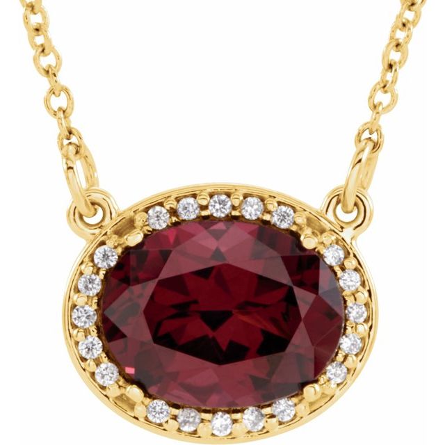 14K Yellow Natural Rhodolite Garnet & Diamond Necklace - 16 1/2" - Part Number: 85903:70001:P - Motek Jewelry