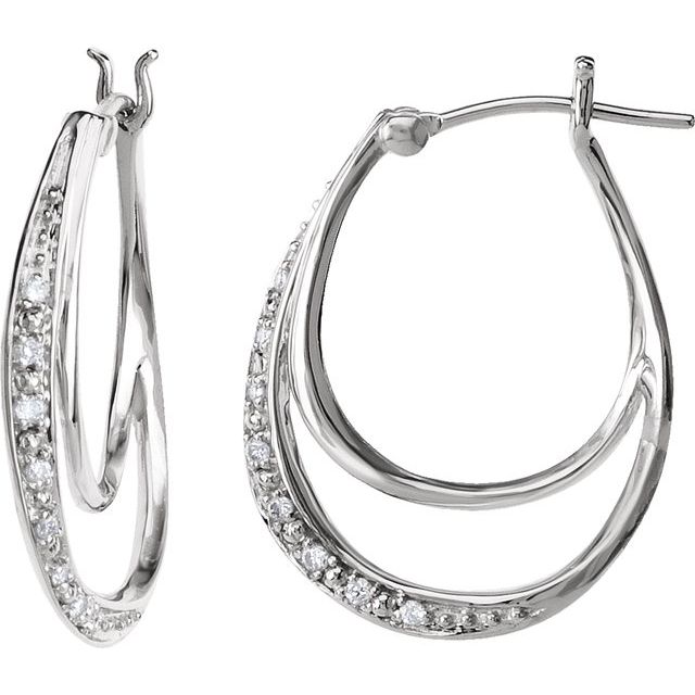 14K White 1/10 CTW Natural Diamond Hoop Earrings