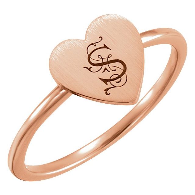 14K Rose Be Posh? Engravable Heart Signet Ring