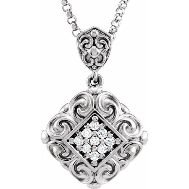 14K White 1/8 CTW Natural Diamond 18" Necklace