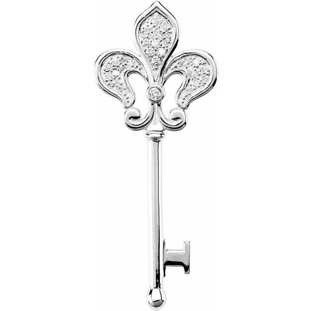 Sterling Silver 1/5 CTW Natural Diamond Fleur-de-lis Key Pendant