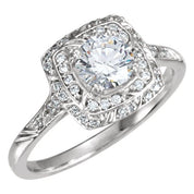 14K White 5.75 mm Round CZ and 1/5 CTW Natural Diamond Engagement RIng