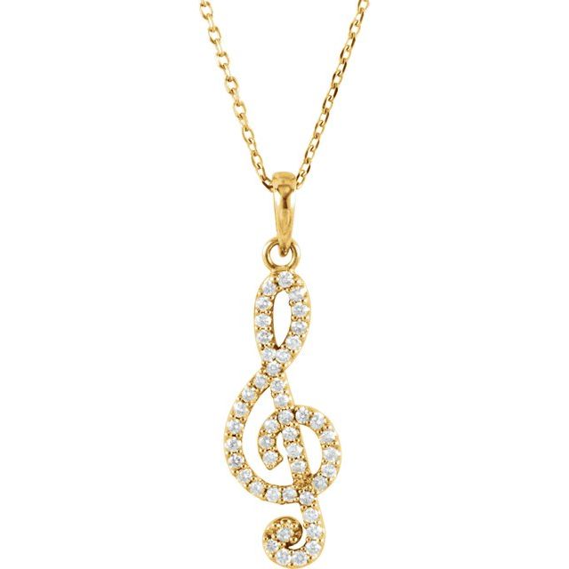 14K Yellow Gold 1/4 CTW Natural Diamond Petite Treble Clef Necklace - 16" by Brand Name