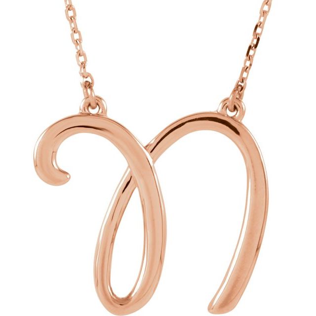 14K Rose Script Initial N 16" Necklace