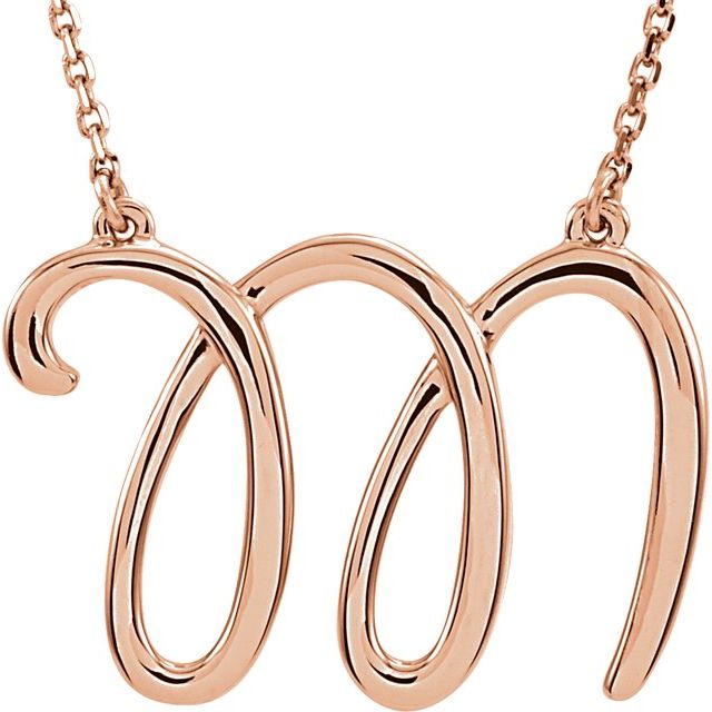 14K Rose Script Initial M 16" Necklace