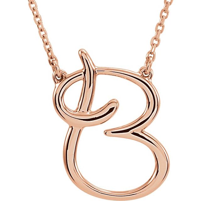 14K Rose Script Initial B 16" Necklace