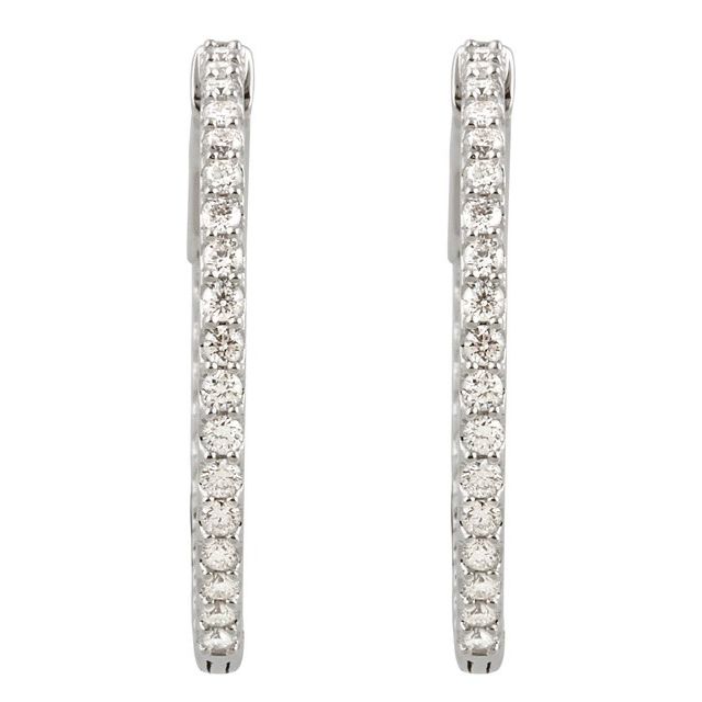 Platinum 1 CTW Natural Diamond Inside-Outside 26.5 mm Hinged Hoop Earrings