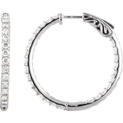 Platinum 2 CTW Natural Diamond Inside-Outside 29.5 mm Hinged Hoop Earrings