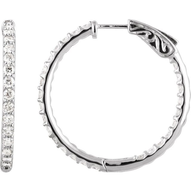 Platinum 2 CTW Natural Diamond Inside-Outside 29.5 mm Hinged Hoop Earrings