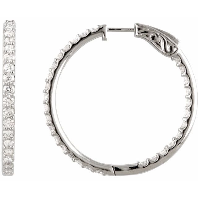 Sterling Silver Imitation White Cubic Zirconia Inside-Outside Hinged Hoop Earrings - 34.5 mm