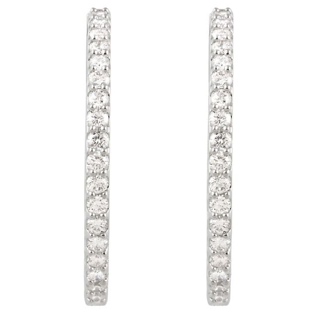 14K White 3 CTW Lab-Grown Diamond Inside-Outside 34.5 mm Hinged Hoop Earrings