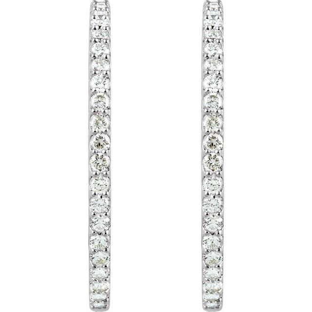14K White 6 1/2 CTW Lab-Grown Diamond Inside-Outside 51 mm Hinged Hoop Earrings
