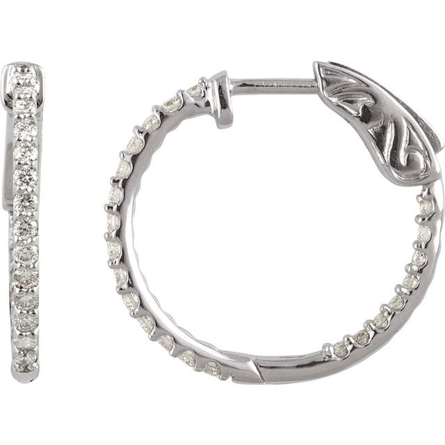 14K White 1/2 CTW Lab-Grown Diamond Inside-Outside 19 mm Hinged Hoop Earrings
