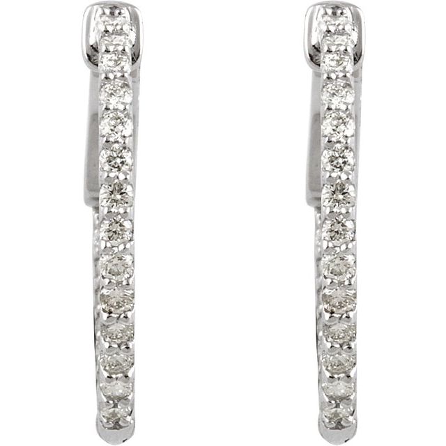 14K White 1/2 CTW Lab-Grown Diamond Inside-Outside 19 mm Hinged Hoop Earrings