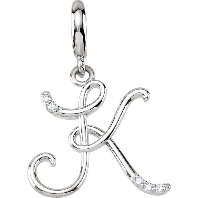 Sterling Silver Script Initial T .03 CTW Diamond Charm