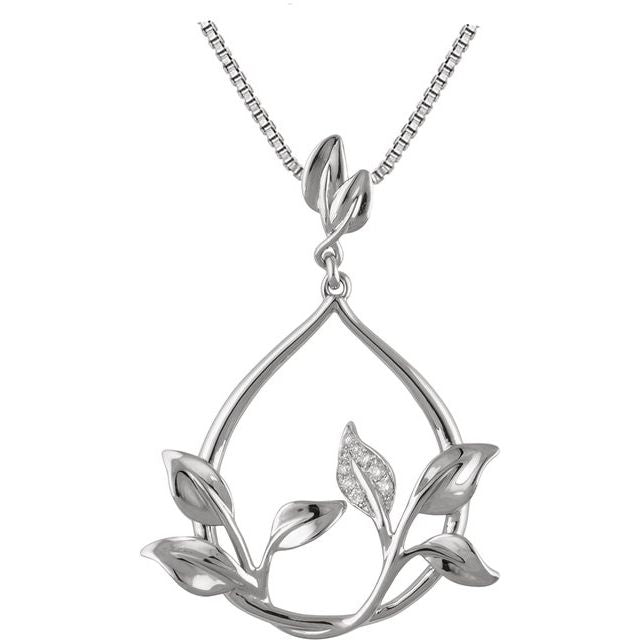 14K White .05 CTW Natural Diamond Floral 18" Necklace
