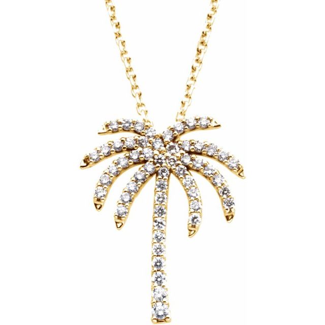 14K Yellow Gold 1/4 CTW Natural Diamond Palm Tree Necklace - 16" by BrandName - Motek Jewelry