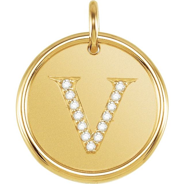 18K Yellow Vermeil .07 CTW Natural Diamond Posh Mommy? Initial V Pendant