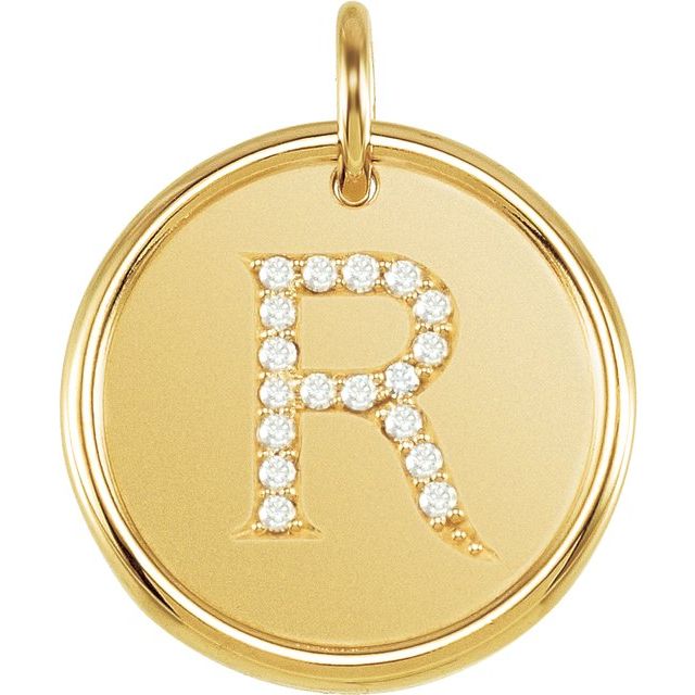 18K Yellow Vermeil .07 CTW Natural Diamond Posh Mommy? Initial R Pendant
