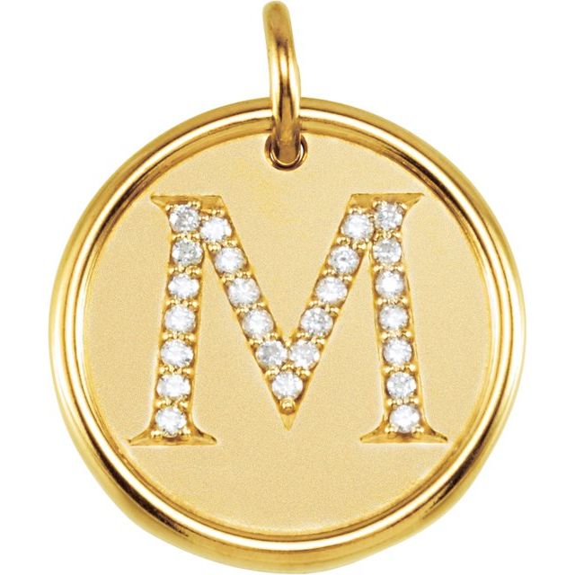14K Yellow 1/8 CTW Natural Diamond Posh Mommy? Initial M Pendant