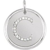 14K White .06 CTW Natural Diamond Posh Mommy? Initial C Pendant