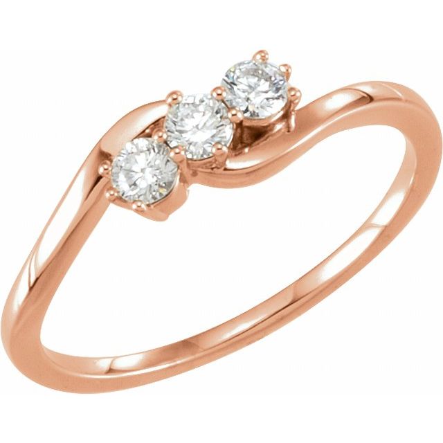 14K Rose 1/2 CTW Natural Diamond Three-Stone Ring