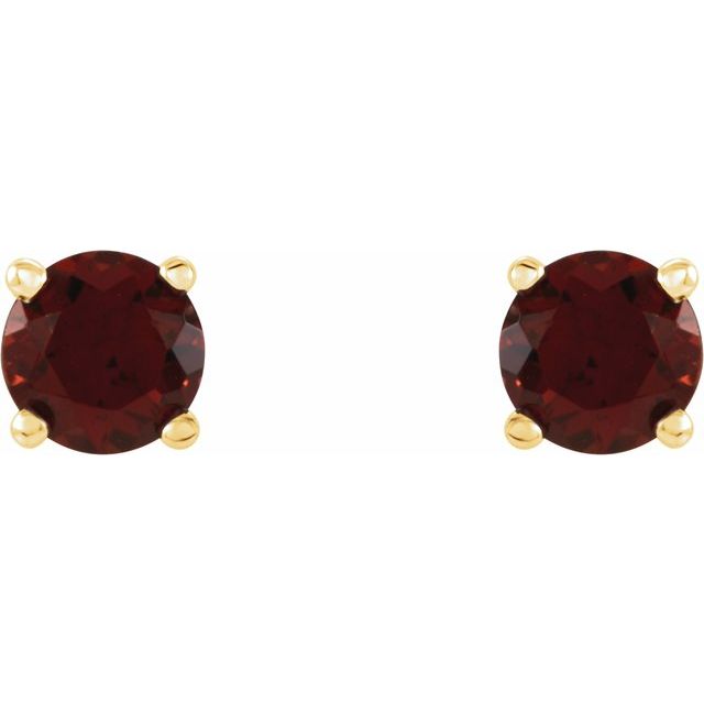 14K Yellow 4 mm Natural Mozambique Garnet Stud Earrings