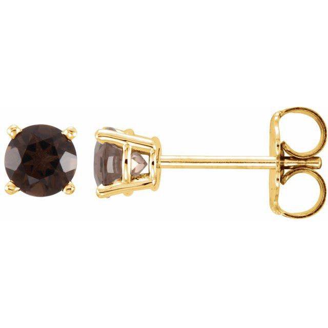 14K Yellow 4 mm Natural Smoky Quartz Stud Earrings