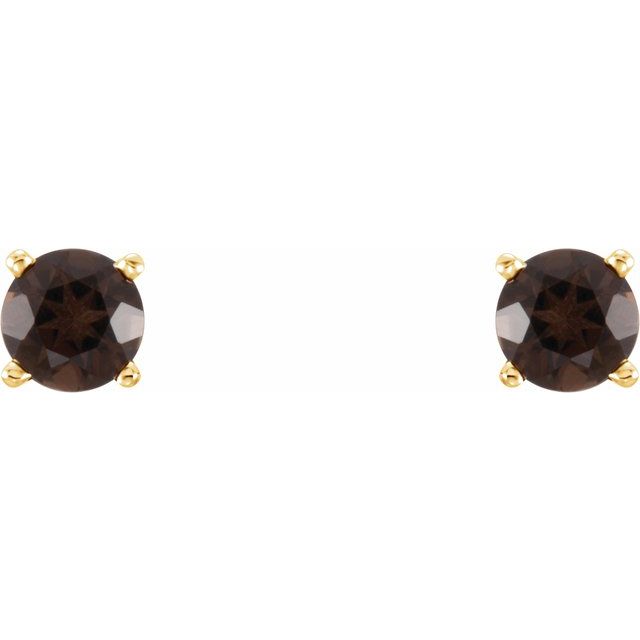 14K Yellow 4 mm Natural Smoky Quartz Stud Earrings