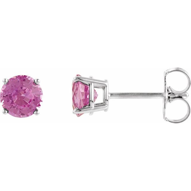 14K White 4 mm Natural Pink Tourmaline Stud Earrings