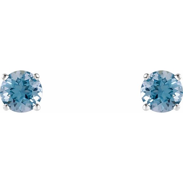 14K White 5 mm Natural Aquamarine Stud Earrings